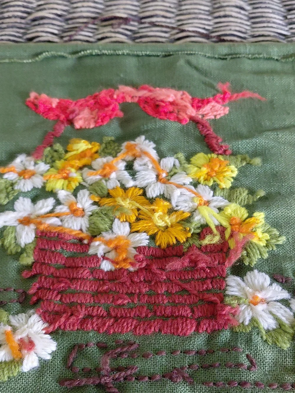 Vintage Handcrafted Olive/Khaki  Floral Wall Hanging